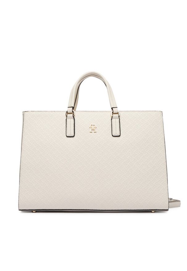 TOMMY HILFIGER - Tommy Hilfiger Torebka Th Daily Satchel Mono AW0AW18418 Écru. Materiał: skórzane