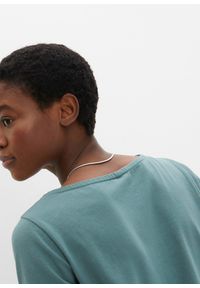 bonprix - T-shirt z dekoltem w łódkę. Kolor: zielony. Materiał: bawełna. Długość rękawa: krótki rękaw. Długość: krótkie. Wzór: gładki. Styl: sportowy #2