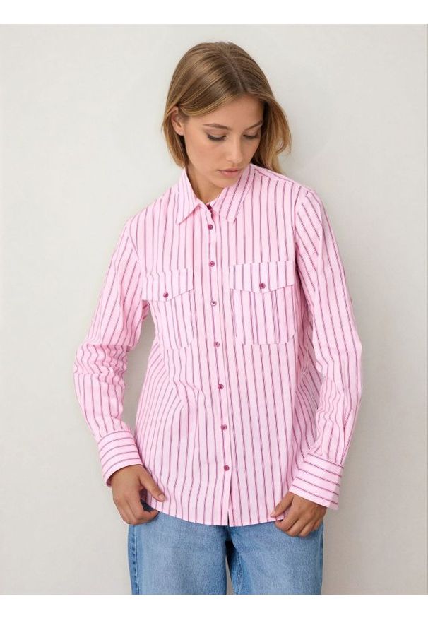 Sinsay - Bawełniana koszula w paski - wielobarwny. Materiał: bawełna. Wzór: paski