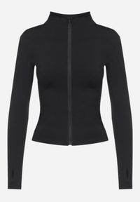 Born2be - Czarna Bluza Sportowa Zapinana na Suwak Letara. Okazja: do pracy, na co dzień. Kolor: czarny. Materiał: jeans. Długość rękawa: długi rękaw. Długość: długie. Styl: sportowy