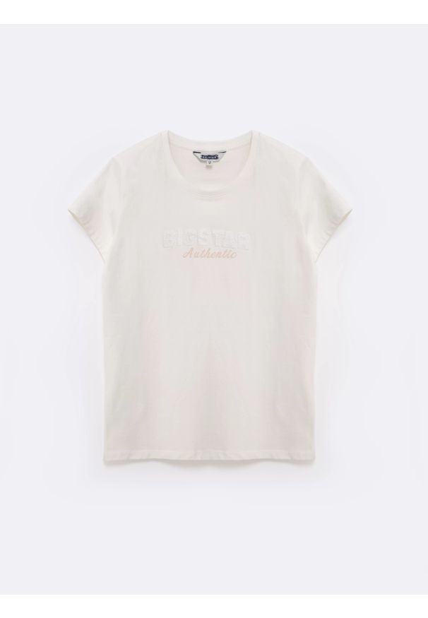 Big-Star - Koszulka damska z logo BIG STAR z kolekcji Authentic biała Della 100. Kolor: biały. Materiał: poliester, materiał, dzianina. Wzór: aplikacja. Styl: klasyczny