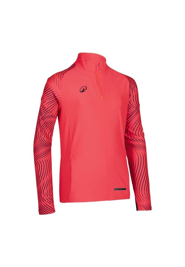 KIPSTA - Bluza piłkarska na krótki suwak dla dzieci Kipsta Viralto Wavy Club. Kolor: czerwony, wielokolorowy, różowy. Materiał: materiał, poliester, elastan. Długość: krótkie. Sport: piłka nożna