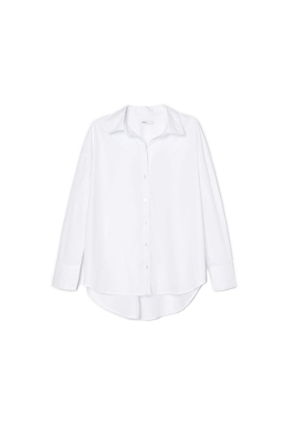 Cropp - Biała koszula z długim rękawem - Biały. Kolor: biały. Materiał: bawełna, tkanina. Długość rękawa: długi rękaw. Długość: długie. Wzór: gładki