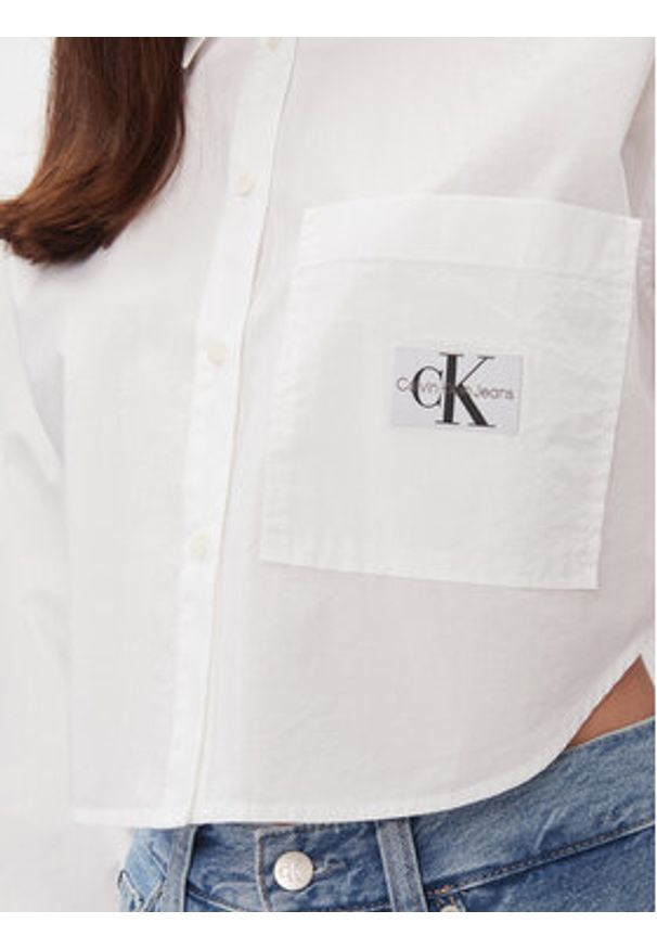 Calvin Klein Jeans Koszula J20J222614 Biały Cropped Fit. Kolor: biały. Materiał: bawełna