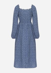 Born2be - Granatowa Rozkloszowana Sukienka Midi w Kropki Farnai. Kolor: niebieski. Wzór: kropki. Typ sukienki: rozkloszowane. Styl: retro. Długość: midi #6