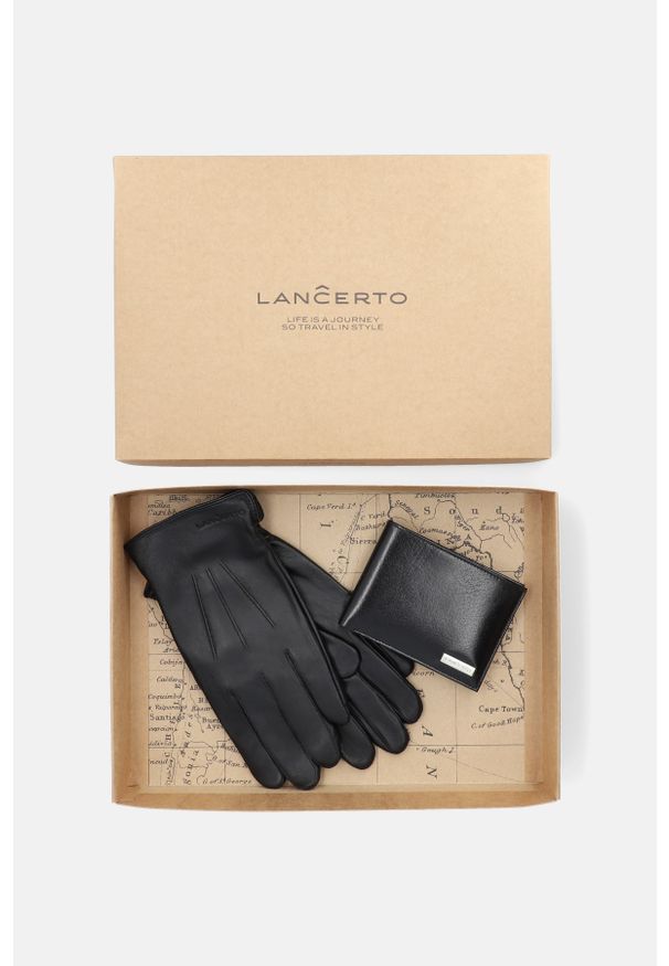 Lancerto - Zestaw Czarny Portfel męski Plus Czarne Rękawiczki. Kolor: czarny. Materiał: skóra