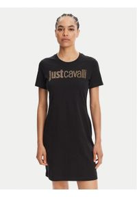 Just Cavalli Sukienka codzienna 78PAOE15 Czarny Regular Fit. Okazja: na co dzień. Kolor: czarny. Materiał: bawełna. Typ sukienki: proste. Styl: casual