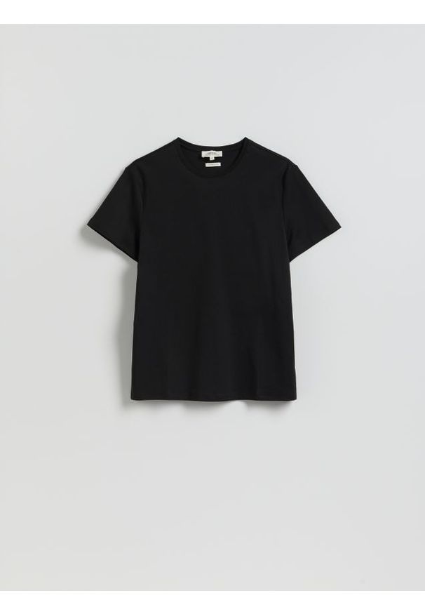 Reserved - T-shirt slim z bawełny merceryzowanej - czarny. Kolor: czarny. Materiał: bawełna