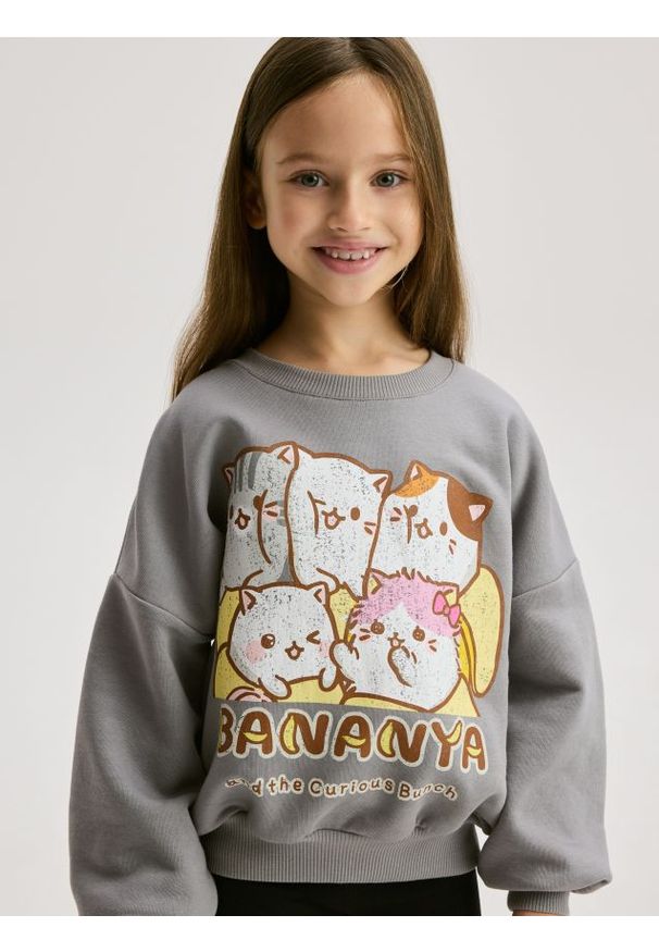Reserved - Bluza z nadrukiem Bananya - ciemnoszary. Kolor: szary. Materiał: bawełna, dzianina. Wzór: nadruk
