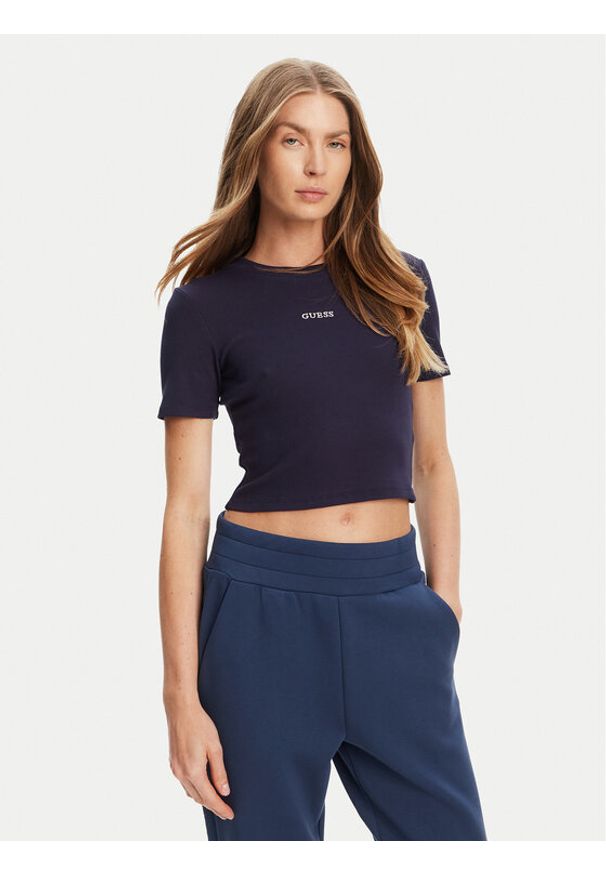 Guess T-Shirt V5YP08 K8RT2 Granatowy Slim Fit. Kolor: niebieski. Materiał: wiskoza