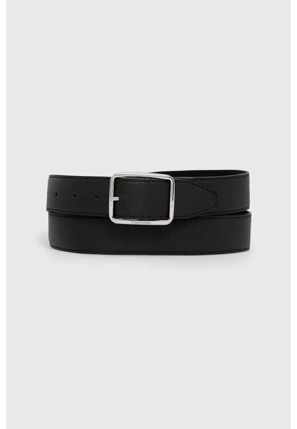 Calvin Klein pasek skórzany męski kolor czarny. Kolor: czarny. Materiał: skóra