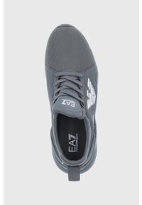 EA7 Emporio Armani Buty kolor szary na płaskiej podeszwie. Nosek buta: okrągły. Zapięcie: sznurówki. Kolor: szary. Obcas: na płaskiej podeszwie