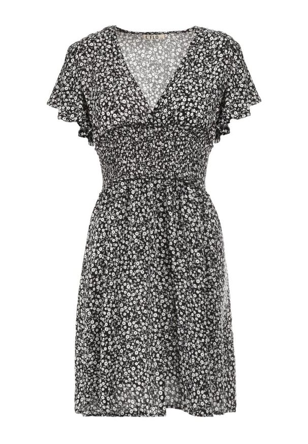 Born2be - Czarna Sukienka Rhodochis. Kolor: czarny. Długość rękawa: krótki rękaw. Wzór: kwiaty. Sezon: lato. Długość: mini