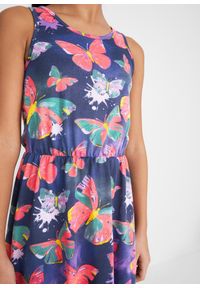 bonprix - Sukienka z dżerseju, z dłuższym tyłem. Kolor: niebieski. Materiał: jersey. Wzór: nadruk. Sezon: lato #2