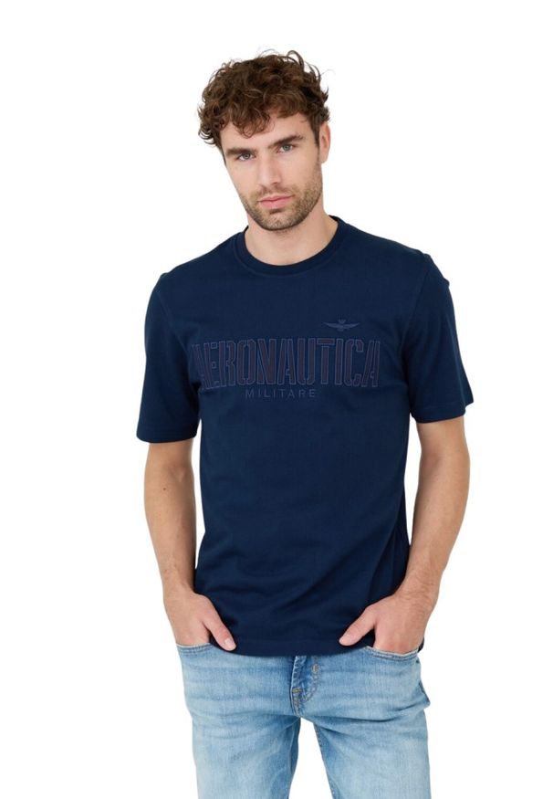 Aeronautica Militare - AERONAUTICA MILITARE Granatowy bawełniany męski t-shirt, Rozmiar M. Kolor: niebieski. Materiał: bawełna