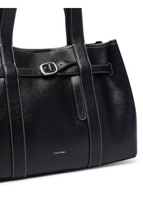 Calvin Klein Torebka Buckle Medium Work Tote LV04F3549G Czarny. Kolor: czarny. Materiał: skórzane