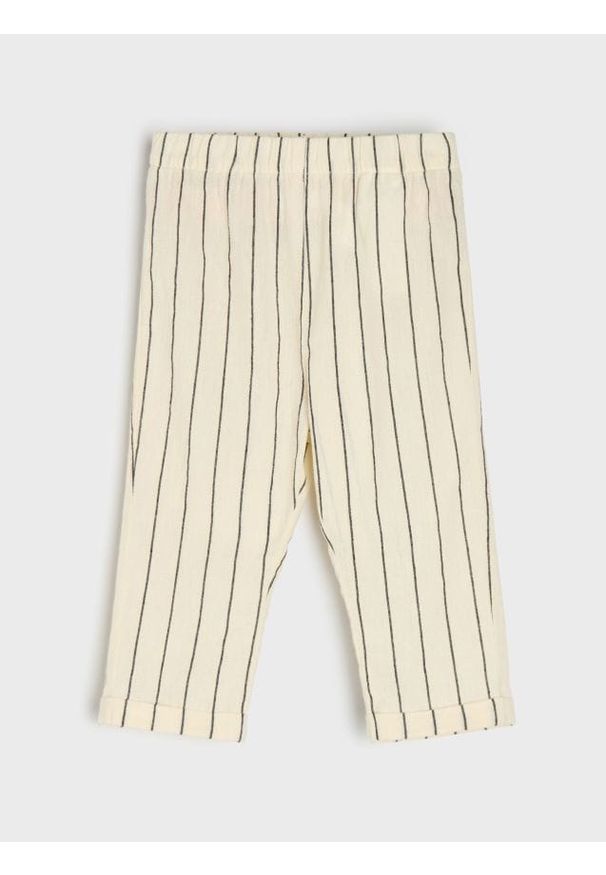 Sinsay - Jeansy pull on w paski - kremowy. Kolor: kremowy. Materiał: jeans. Wzór: paski