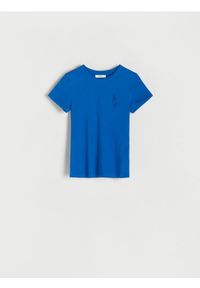 Reserved - T-shirt slim fit z tłoczeniem - jasnoniebieski. Kolor: niebieski. Materiał: bawełna #1