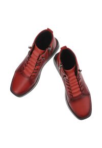 Czerwone Botki Artiker Modne Obuwie Damskie. Kolor: czerwony. Materiał: jeans, materiał. Sezon: zima, jesień. Styl: elegancki