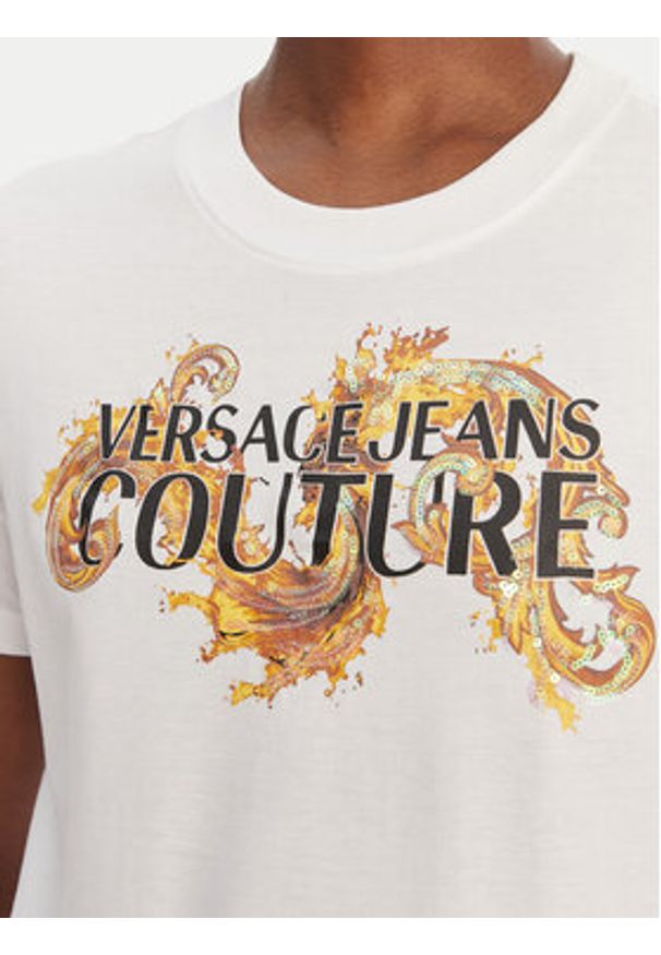 Versace Jeans Couture T-Shirt 80HAHE02 CJ00E Biały Regular Fit. Kolor: biały. Materiał: bawełna
