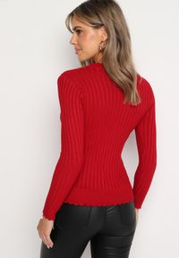 Born2be - Bordowy Prążkowany Sweter z Bawełną Mevin. Okazja: na co dzień. Kolor: czerwony. Materiał: bawełna, prążkowany. Styl: casual, elegancki #4
