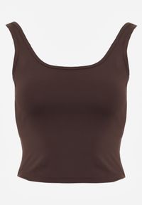 Renee - Brązowy Top Sportowy z Dekoltem i Skrzyżowanymi Paskami na Plecach Helynore. Kolor: brązowy. Długość rękawa: na ramiączkach. Wzór: paski. Styl: sportowy #7