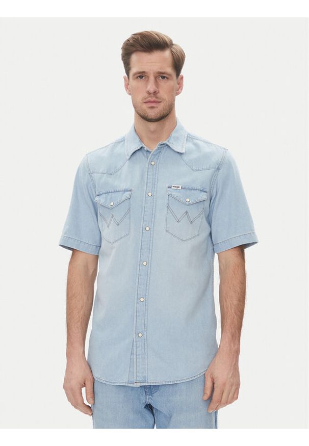 Wrangler Koszula jeansowa Western 112362742 Niebieski Regular Fit. Kolor: niebieski. Materiał: bawełna