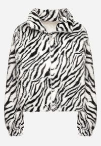 Born2be - Biała Futrzana Kurtka w Zebrę o Prostym Kroju ze Ściągaczem i Kieszeniami Velsomi. Kolor: biały. Materiał: futro. Wzór: motyw zwierzęcy. Styl: elegancki #7