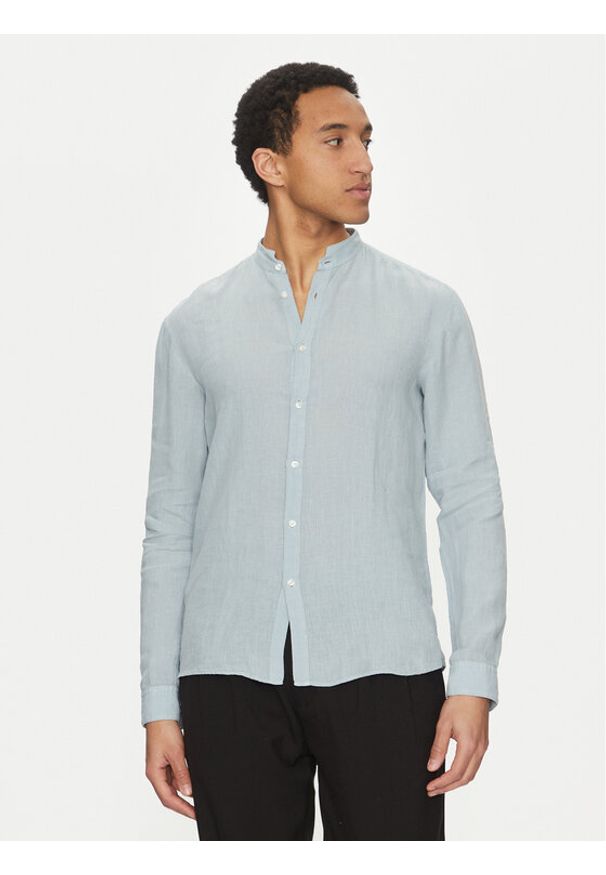 Hugo - HUGO Koszula Elvory 50490740 Błękitny Slim Fit. Kolor: niebieski. Materiał: len