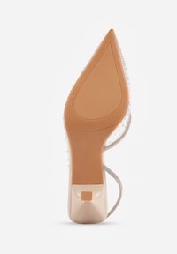 Renee - Beżowe Szpilki Slingback z Transparentną Cholewką i Cyrkoniami Liaceran. Okazja: na imprezę. Kolor: beżowy. Szerokość cholewki: normalna. Obcas: na szpilce. Styl: wizytowy, glamour #5
