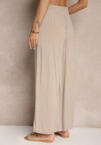Renee - Beżowe Szerokie Spodnie z Wiskozy ze Sznurkiem Natisetia. Okazja: na co dzień. Kolor: beżowy. Materiał: wiskoza. Styl: elegancki, casual #5