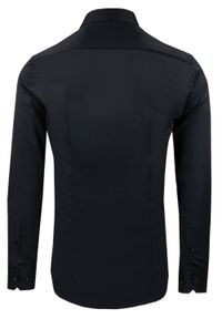 Delikatnie Wyszczuplana Koszula Męska (slim) - Lanier - Czarna. Kolor: czarny. Materiał: bawełna, poliester, elastan. Styl: klasyczny, sportowy #3