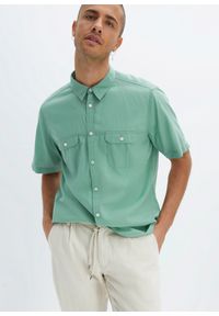 bonprix - Lekka koszula z krótkim rękawem. Typ kołnierza: kołnierzyk włoski. Kolor: zielony. Materiał: materiał, bawełna. Długość rękawa: krótki rękaw. Długość: krótkie. Sezon: lato #1