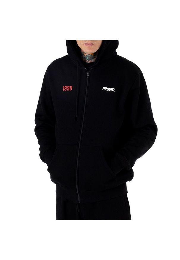 Bluza Prosto Klasyk Zip Hoodie Parlor KL231MSWE2072 - czarna. Okazja: na co dzień, na spacer. Typ kołnierza: kaptur. Kolor: czarny. Materiał: dresówka, bawełna, materiał, poliester. Wzór: aplikacja, nadruk. Styl: klasyczny, casual. Sport: turystyka piesza