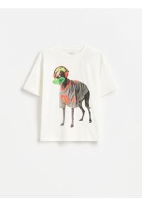Reserved - T-shirt z nadrukiem - złamana biel. Materiał: bawełna, dzianina. Wzór: nadruk #1