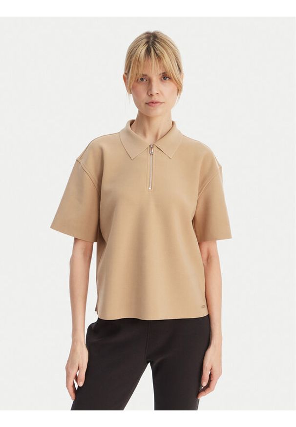 Calvin Klein Polo LV044E241G Beżowy Relaxed Fit. Typ kołnierza: polo. Kolor: beżowy. Materiał: syntetyk