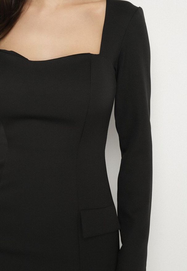 Born2be - Czarna Elegancka Sukienka Ołówkowa z Wiązaniem i Imitacją Kieszeni Tillirisa. Okazja: na spotkanie biznesowe, na co dzień, na imprezę. Kolor: czarny. Długość rękawa: długi rękaw. Typ sukienki: ołówkowe. Styl: elegancki