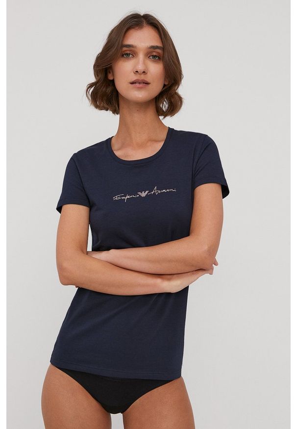 Emporio Armani Underwear - Emporio Armani T-shirt piżamowy 163139.1P223 kolor granatowy. Kolor: niebieski. Materiał: materiał, dzianina. Wzór: aplikacja