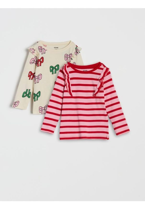 Sinsay - Koszulka z długimi rękawami 2 pack - kremowy. Kolor: kremowy. Długość rękawa: długi rękaw. Długość: długie