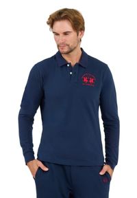 La Martina - LA MARTINA Granatowy męski longsleeve polo Piquet Stretch, Rozmiar XL. Typ kołnierza: polo. Kolor: czarny. Długość rękawa: długi rękaw #7
