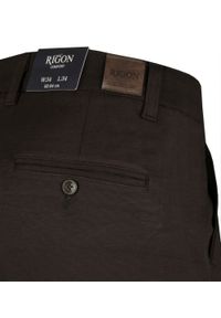 Materiałowe Spodnie Męskie, Eleganckie - Rigon - Brązowe. Kolor: brązowy, wielokolorowy, beżowy. Materiał: wiskoza, elastan, poliester. Styl: elegancki #2