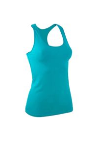 DOMYOS - Top fitness damski Domyos My Top. Kolor: turkusowy, niebieski, wielokolorowy. Materiał: poliester, materiał, elastan. Sport: fitness