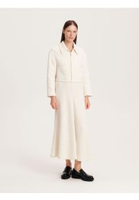 Reserved - Tweedowa spódnica - biały. Kolor: biały. Materiał: bawełna, tkanina. Wzór: gładki