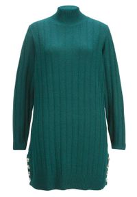 Długi sweter z poliestru z recyklingu bonprix głęboki zielony. Kolor: zielony. Materiał: wełna, poliester, elastan, poliamid, materiał. Długość: długie #1