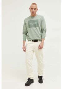 Hugo - HUGO bluza bawełniana męska kolor zielony z nadrukiem. Kolor: zielony. Materiał: bawełna. Wzór: nadruk #4