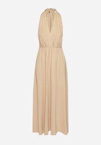 Born2be - Beżowa Koktajlowa Sukienka Multiway z Wiskozą i Wiązaniem na Szyi Lilazza. Okazja: na imprezę. Typ kołnierza: dekolt w kształcie V. Kolor: beżowy. Materiał: wiskoza. Typ sukienki: rozkloszowane. Styl: wizytowy #7