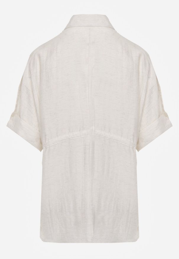 Born2be - Jasnobeżowa Nietoperzowa Koszula Safari z Lnem i Wiskozą ze Ściągaczem w Pasie Mezriss. Okazja: na co dzień, do pracy, na spotkanie biznesowe. Kolor: beżowy. Materiał: wiskoza, len. Styl: casual, biznesowy