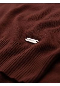 Ombre Clothing - Koszulka męska polo bez guzików z klasycznym splotem – ciepłobrązowa V4 - Rozmiar: L. Typ kołnierza: polo. Kolor: brązowy. Materiał: wiskoza, dzianina, materiał, elastan, nylon. Wzór: ze splotem. Styl: klasyczny #3
