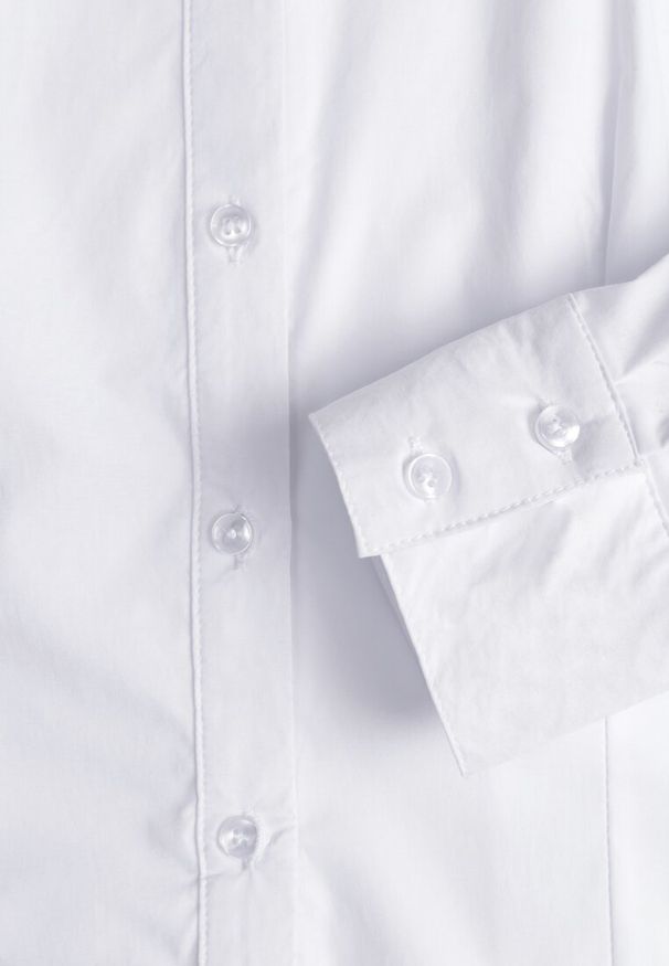 Renee - Biała Klasyczna Koszula Zapinana na Guziki Vikria. Okazja: na co dzień, na randkę. Kolor: biały. Materiał: jeans. Długość rękawa: długi rękaw. Długość: długie. Wzór: aplikacja. Styl: klasyczny