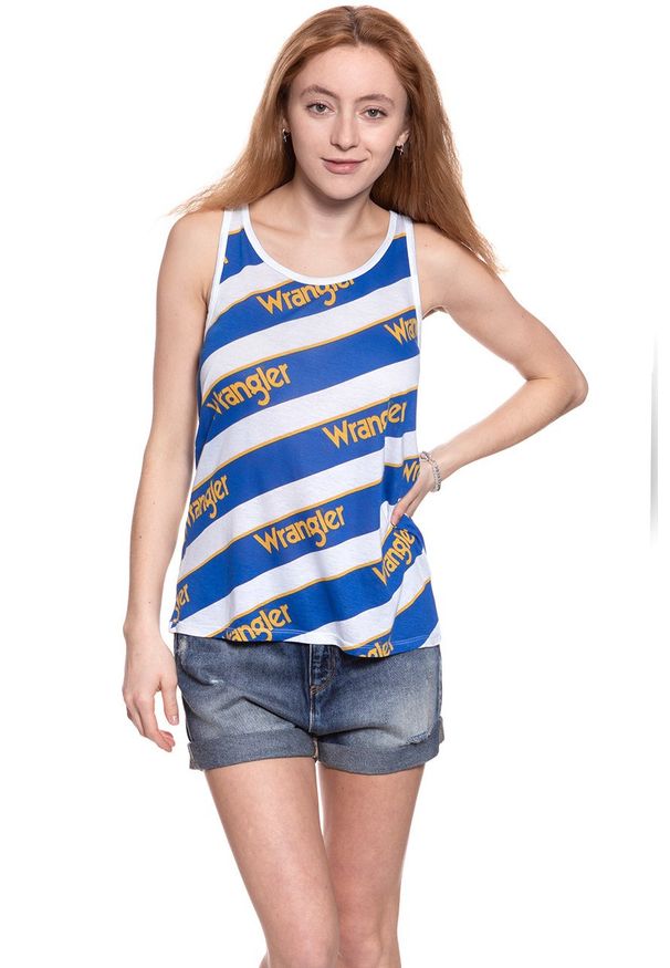 Wrangler - WRANGLER T SHIRT DAMSKI B&Y ALLOVER TANK WHITE W725LF712 112130928. Długość rękawa: na ramiączkach